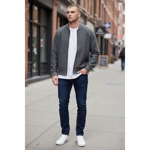 Banana Republic Mens‎ Bomber Jacket Full Zip Gray Knit Size L